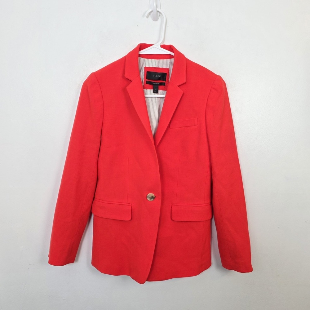 J. Crew Bright Orange Wool Blend Preppy Regent Blazer Size 2 Petite